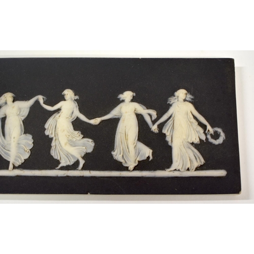 235 - Early 19th c. Wedgwood plaque with black basalt layer and seven well-modelled female figures in diap... 