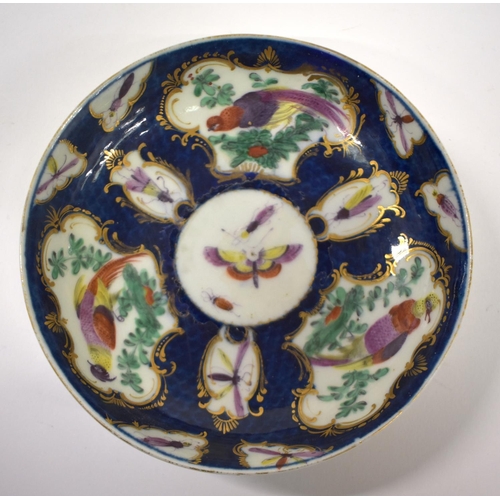 236 - 18th century Worcester saucer dish and matching coffee cup and saucer painted with exotic birds in m... 