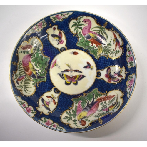 236 - 18th century Worcester saucer dish and matching coffee cup and saucer painted with exotic birds in m... 