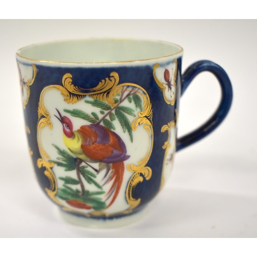 236 - 18th century Worcester saucer dish and matching coffee cup and saucer painted with exotic birds in m... 