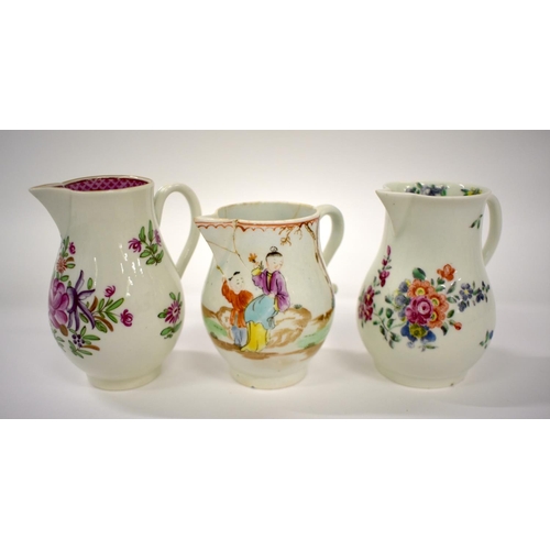 240 - 18th century Worcester sparrowbeak jug painted with trailing coloured flowers, a Worcester Chinese e... 