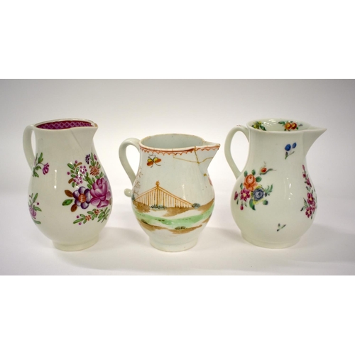 240 - 18th century Worcester sparrowbeak jug painted with trailing coloured flowers, a Worcester Chinese e... 