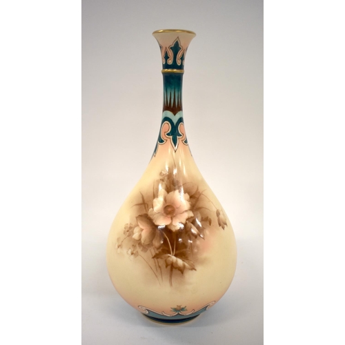 242 - 19th century Hadley Worcester tear drop shaped vase painted in sepia with flowers under a multi colo... 