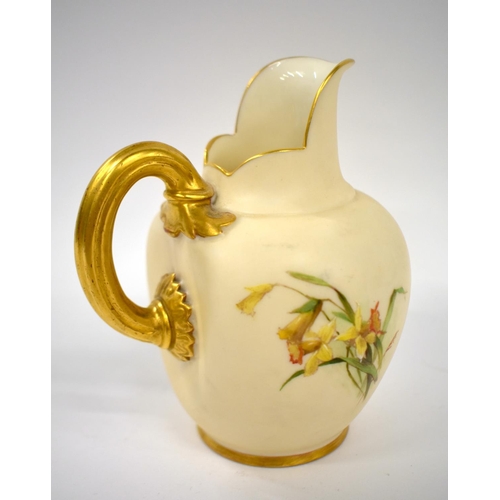 243 - Royal Worcester jug printed and painted with flowers and butterfilies in the manner of Edward Raby, ... 