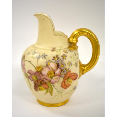 244 - Royal Worcester jug painted with dog roses and other flowers flowers, date mark for 1898.  12.5cm hi... 