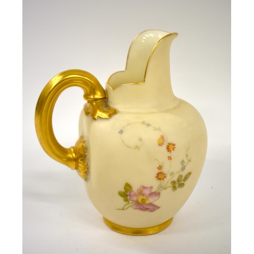 244 - Royal Worcester jug painted with dog roses and other flowers flowers, date mark for 1898.  12.5cm hi... 