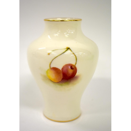 248 - Royal Worcester vase painted with fruit by G. Moseley, signed, shape 2491, date mark 1930.  10cm hig... 