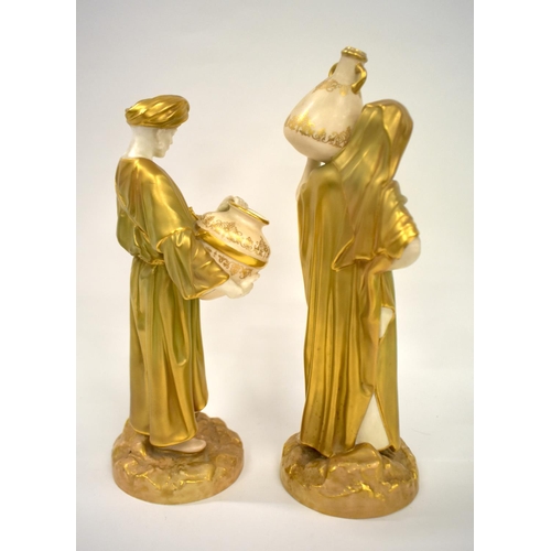 249 - Royal Worcester pair of figures of Middle Eastern Water Carriers, shape 1250, date mark 1951.  25.5c... 