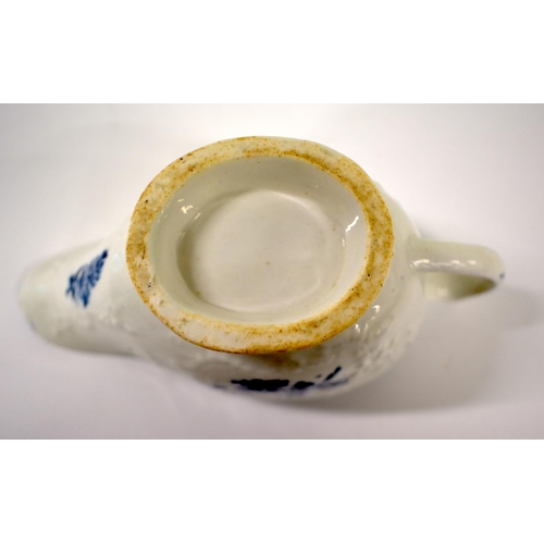 250 - 18th century Lowestoft floral moulded sauceboat painted and printed with in underglaze blue with flo... 