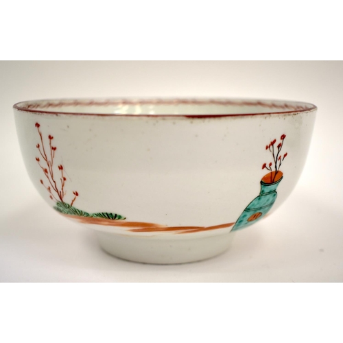 262 - 18th century Bristol bowl painted with oriental figures, X7 mark in blue.  14.5cm diameter