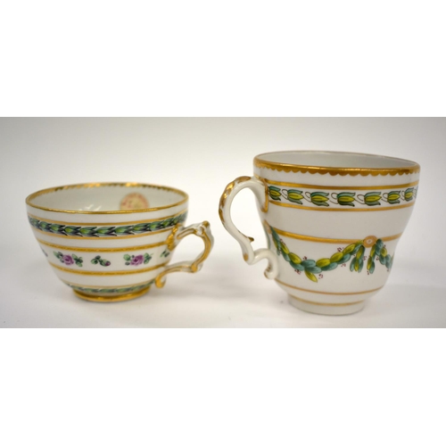 263 - 18th century Bristol teacup and saucer painted with gold banded leaves and roses, ex Trapnell Collec... 