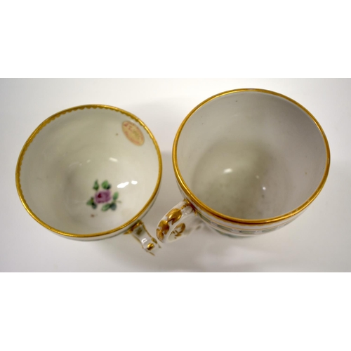 263 - 18th century Bristol teacup and saucer painted with gold banded leaves and roses, ex Trapnell Collec... 