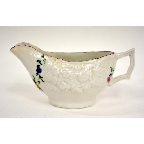 270 - 18th century Cookworthy butterboat moulded with fruit painted with a chain of flowers and two floral... 