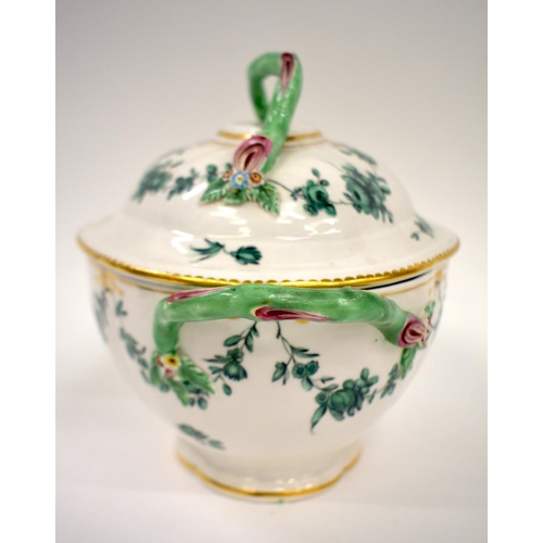 272 - Chelsea Derby two handled tureen and cover painted in green monochrome with floral swags, gilt denti... 