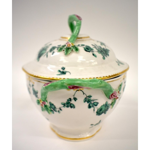 272 - Chelsea Derby two handled tureen and cover painted in green monochrome with floral swags, gilt denti... 