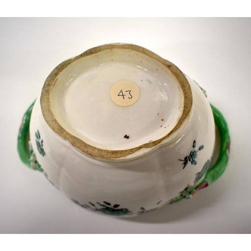 272 - Chelsea Derby two handled tureen and cover painted in green monochrome with floral swags, gilt denti... 