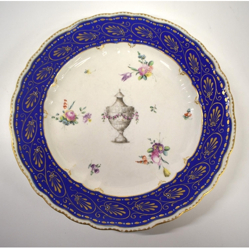 274 - 18th century Chelsea Derby plate painted in neo-classical style with a central urn and a Chelsea Der... 