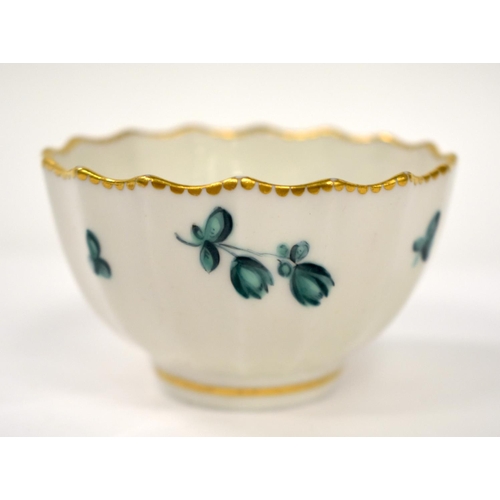 275 - 18th century Chelsea-Derby porcelain teabowl and saucer and matching saucer dish decorated in green ... 