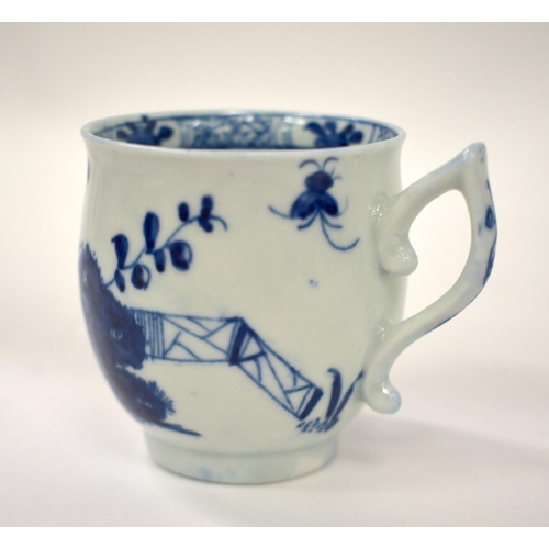 285 - Worcester bell shape coffee cup of bell shape with tau handle and saucer painted in underglaze blue ... 