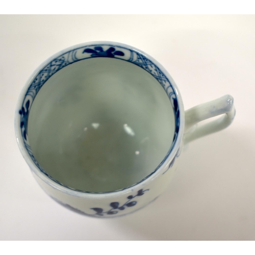 285 - Worcester bell shape coffee cup of bell shape with tau handle and saucer painted in underglaze blue ... 