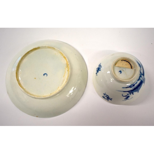 287 - Worcester teabowl and saucer painted in underglaze blue with the with the Waiting Chinaman pattern c... 