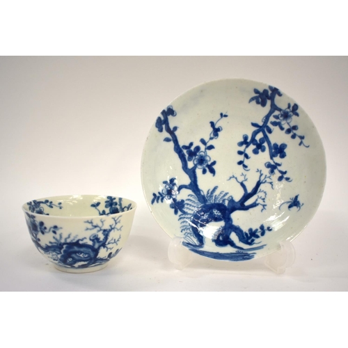 289 - Worcester teabowl and saucer painted in underglaze blue with the Prunus Root pattern c. 1757 -59 Wor... 