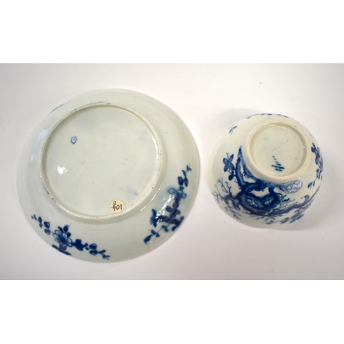 289 - Worcester teabowl and saucer painted in underglaze blue with the Prunus Root pattern c. 1757 -59 Wor... 