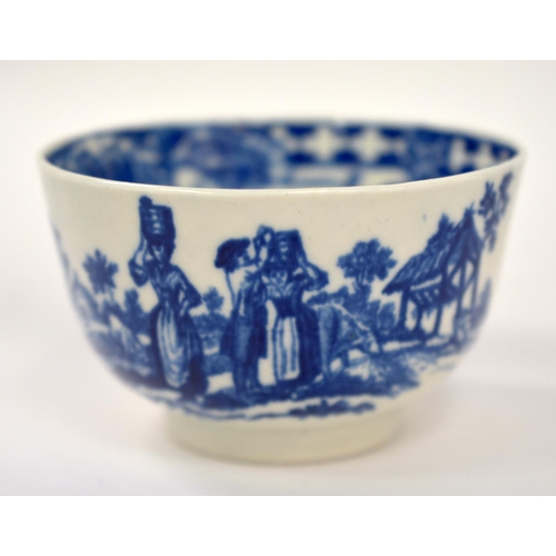 290 - Worcester teabowl and saucer printed in underglaze blue with the Milkmaids pattern c. 1775-80 Disgui... 