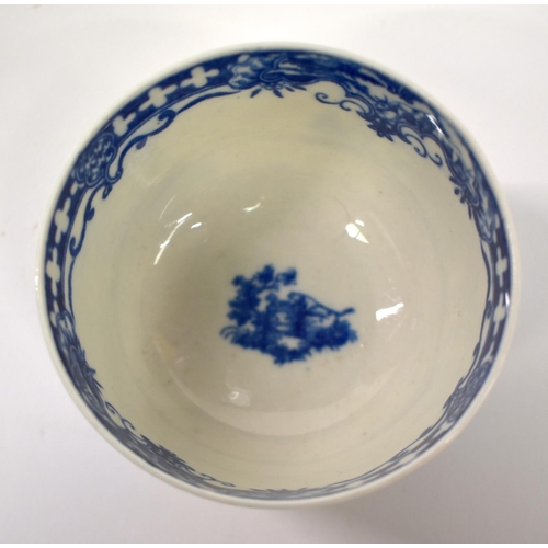 290 - Worcester teabowl and saucer printed in underglaze blue with the Milkmaids pattern c. 1775-80 Disgui... 