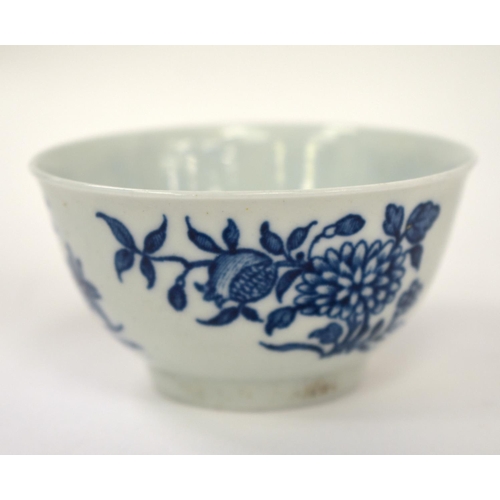 291 - Worcester teabowl and saucer printed in underglaze blue with the Early Flowering Plants c. 1758-60 n... 