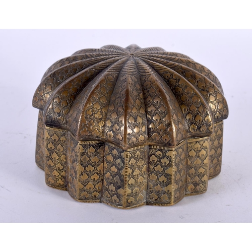 308 - AN 18TH/19TH CENTURY OTTOMAN MIDDLE EASTERN BRONZE PANDAN SPICE BOX AND COVER decorated with foliage... 