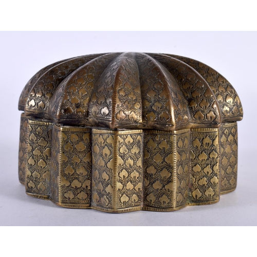 308 - AN 18TH/19TH CENTURY OTTOMAN MIDDLE EASTERN BRONZE PANDAN SPICE BOX AND COVER decorated with foliage... 