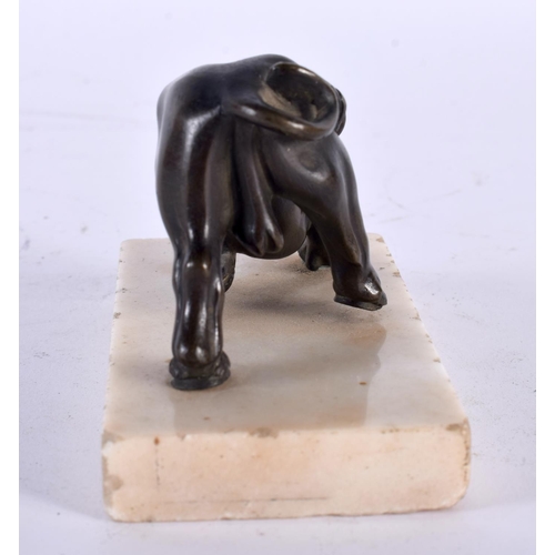 309 - A 19TH CENTURY EUROPEAN GRAND TOUR BRONZE FIGURE OF A BULL modelled upon a marble base. 10 cm x 7cm.