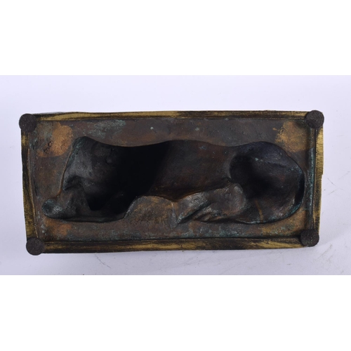 312 - A LOVELY EARLY 19TH CENTURY REGENCY BRONZE MODEL OF A recumbent LION modelled upon a naturalistic ba... 