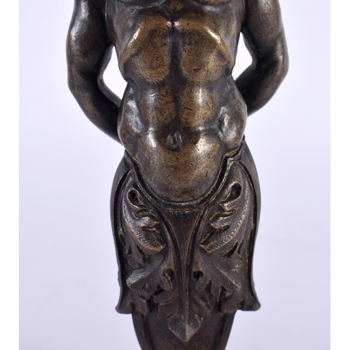 313 - A FINE 19TH CENTURY FRENCH BRONZE AND MARBLE FIGURE OF SATYR modelled with arms behind his back, upo... 