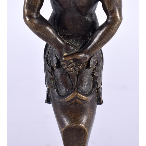 313 - A FINE 19TH CENTURY FRENCH BRONZE AND MARBLE FIGURE OF SATYR modelled with arms behind his back, upo... 