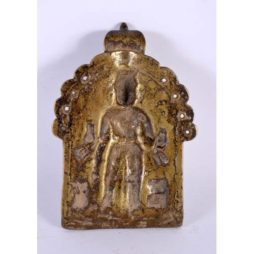 315 - A 17TH/18TH CENTURY INDIAN BRONZE BUDDHISTIC VOTIVE SHRINE PANEL depicting a deity and two consorts.... 