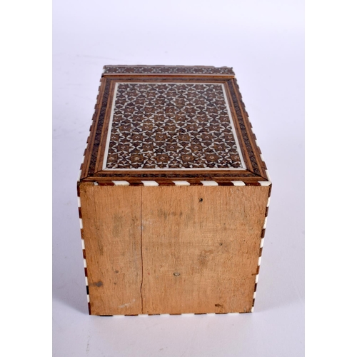 318 - A 19TH CENTURY MIDDLE EASTERN SILVER INLAID MICRO MOSAIC TEA CADDY AND COVER decorated with figures.... 