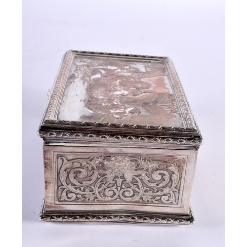 319 - A 19TH CENTURY MIXED METAL ELKINGTON & CO TYPE CASKET decorated with figures and griffin birds. 13 c... 