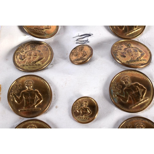 320 - ANTIQUE BRONZE ARMORIAL LIVERY BUTTONS. Largest 2.75 cm diameter. (16)