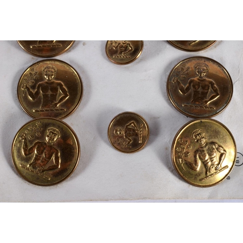 320 - ANTIQUE BRONZE ARMORIAL LIVERY BUTTONS. Largest 2.75 cm diameter. (16)