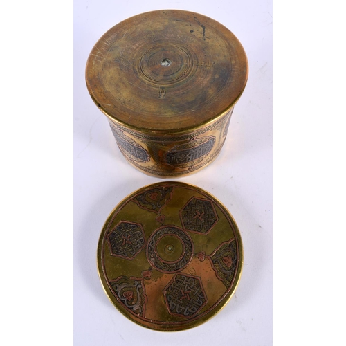 321 - A VERY RARE ANTIQUE TURKISH PRISONER OF WAR SILVER INLAID AMMO SHELL AND COVER possibly a tea caddy,... 