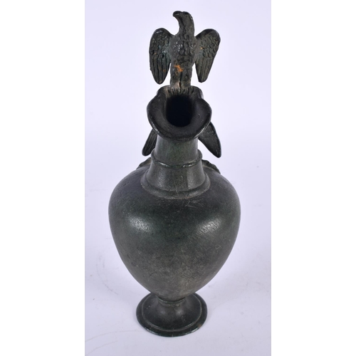 324 - A 19TH CENTURY EUROPEAN GRAND TOUR BRONZE EWER After the Antiquity, with bird mounts to handle and r... 