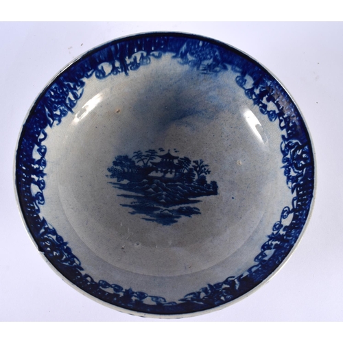 33 - AN EARLY 19TH CENTURY ENGLISH FLOW BLUE PEARLWARE BOWL painted with landscapes. 22cm diameter.