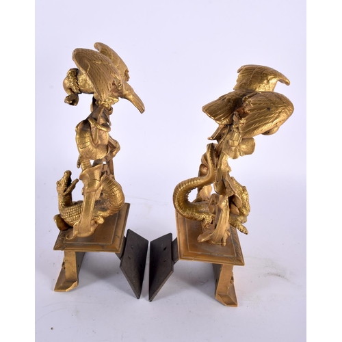 332 - A RARE PAIR OF EARLY 19TH CENTURY EUROPEAN ORMOLU FIGURAL GROUPS depicting vultures overlooking rear... 