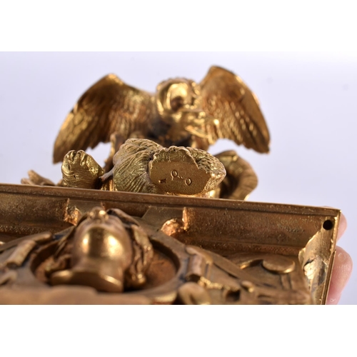 332 - A RARE PAIR OF EARLY 19TH CENTURY EUROPEAN ORMOLU FIGURAL GROUPS depicting vultures overlooking rear... 