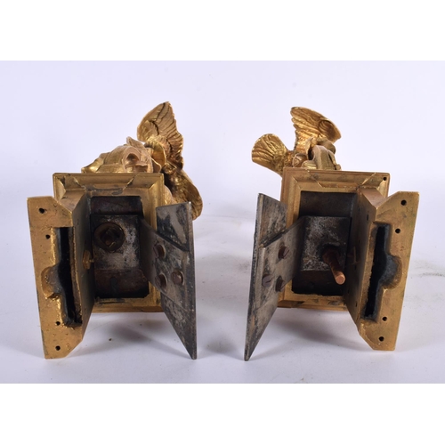 332 - A RARE PAIR OF EARLY 19TH CENTURY EUROPEAN ORMOLU FIGURAL GROUPS depicting vultures overlooking rear... 