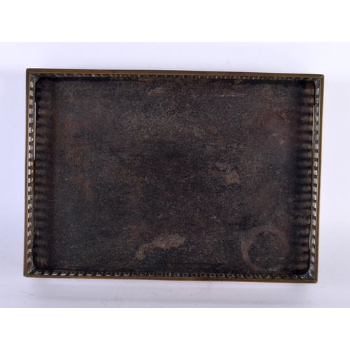 337 - AN ANTIQUE BRASS GALLERIED RECTANGULAR COUNTRY HOUSE TRAY. 27 cm x 20cm.