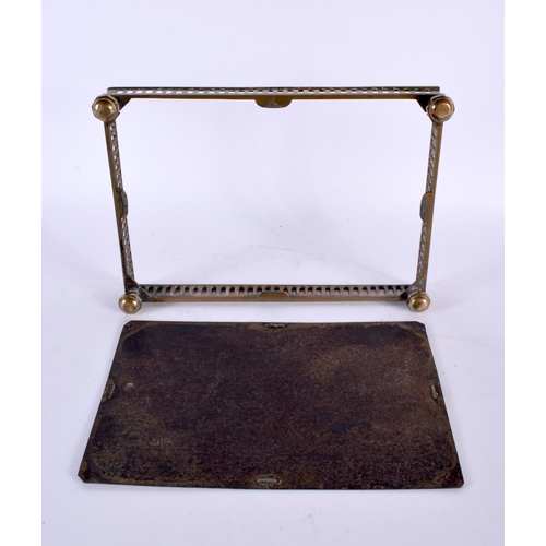 337 - AN ANTIQUE BRASS GALLERIED RECTANGULAR COUNTRY HOUSE TRAY. 27 cm x 20cm.