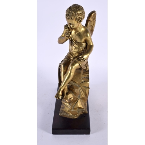 338 - A FINE 19TH CENTURY EUROPEAN ORMOLU CLOCK CASE formed as a winged putti upon a naturalistic outcrop.... 